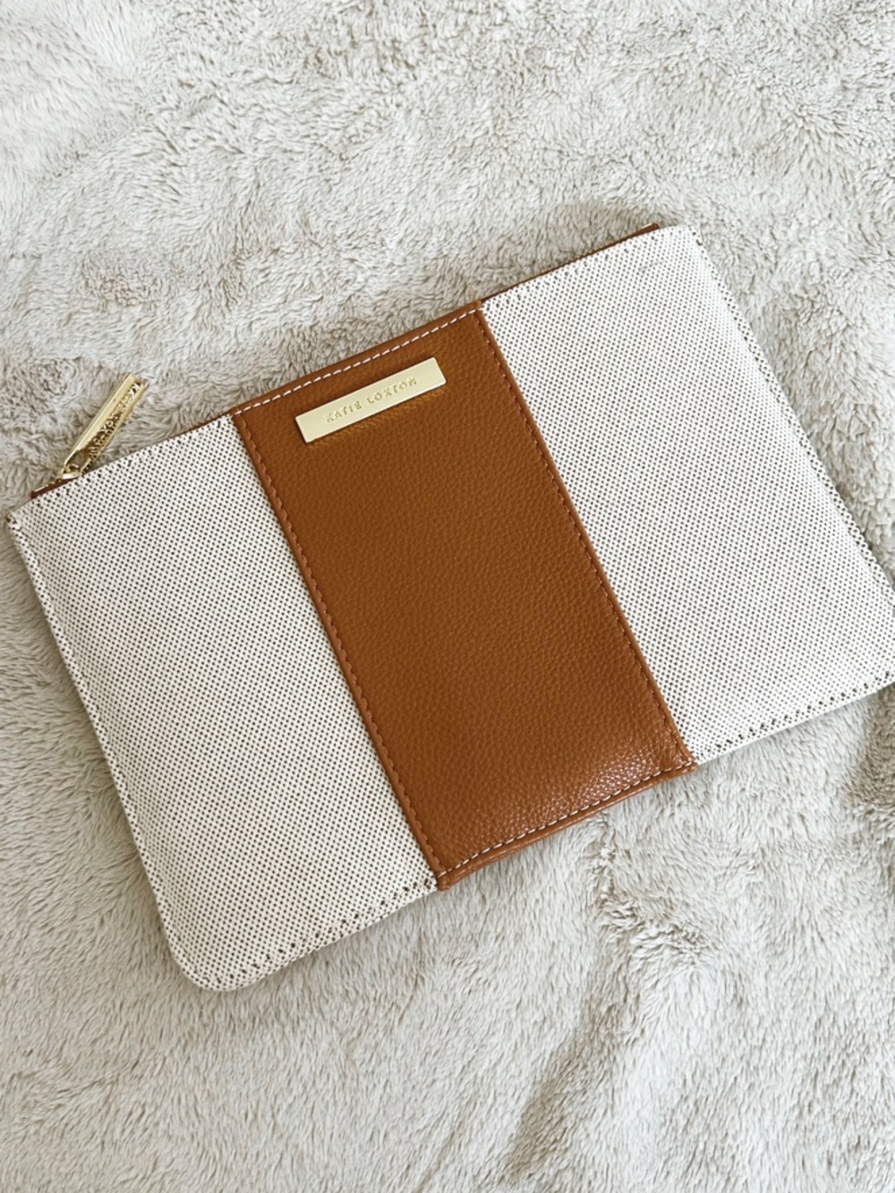 Katie Loxton Tan Leather-Trim Canvas Clutch